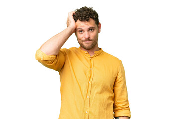 Brazilian man over isolated chroma key background with an expression of frustration and not understanding