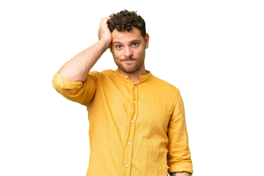 Brazilian man over isolated chroma key background with an expression of frustration and not understanding