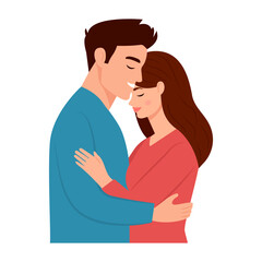Lovely couple hugging each other. Man and woman together.  Romantic date, St. Valentine Day.Vector Illustration