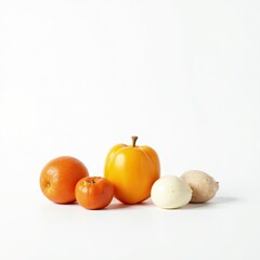 apples, oranges and tangerines with white background