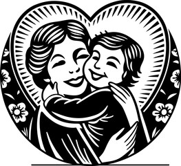 illustration of mother and child affection mother's day vector silhouette.