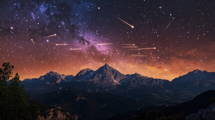 Mountain range silhouette under a starry night sky with visible stars and clear atmosphere