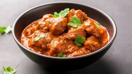 Fototapeta premium A bowl of flavorful meat curry garnished with fresh cilantro.