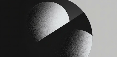 Black background grainy gradient white gray noise texture monochrome sphere minimalist abstract poster design geometric banner