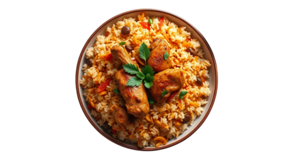 Photo of chicken biryani isolated on transparent background