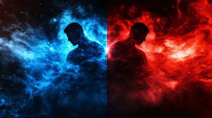 Versus background design in abstract style. banner Announcement of two fighters. Blue cold VS red fire. Competition vs match game martial battle vs sport.