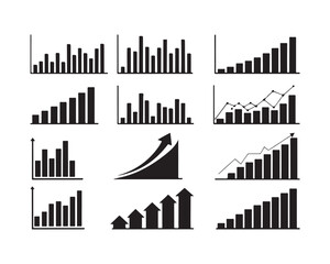 Silhouette of business graph chart set on white background