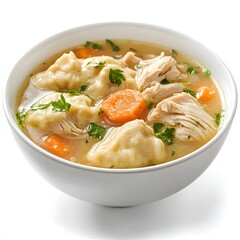  chicken and dumplings soup on white background