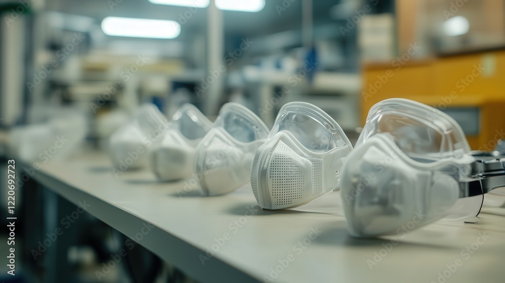 Poster laboratory setup showing the testing of dust masks specifically designed to filter pm 2.5 particles 