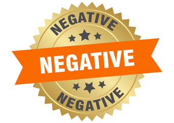 Obraz premium negative. negative round orange and gold label isolated on transparent background