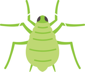 This vector illustration features a green aphid insect pest with six legs and two antennae