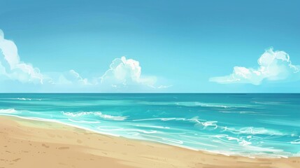 Obraz premium Serene Coastal Vista: A Tranquil Beach Scene Under a Summer Sky
