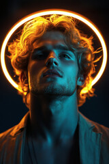 Toxic boyfriend concept, a young man with a neon halo