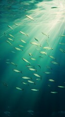 Fototapeta premium Tranquil Underwater Scene of Schooling Fish in an Aquarium