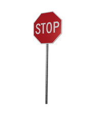 Stop sign with pole isolated on transparent background, PNG