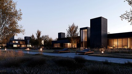 Obraz premium Modern homes dusk landscape design luxury architecture