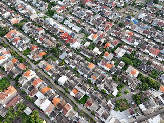 aerial view of housing in Indonesia, residential and real estate business concepts for investment.