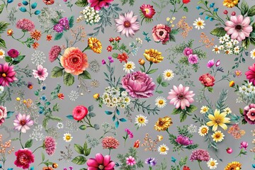 Elegant Grey Floral Aerial Photography Fabric Design Seamless Pattern