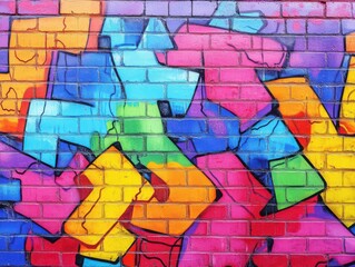 Obraz premium A vibrant brick wall displays a stunning rainbow of colors