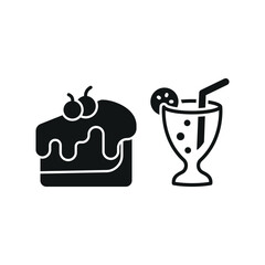 Soda drink and cheesecake food icon with a sleek and minimalist flat design, featuring clean lines and a modern aesthetic, perfect for contemporary UI/UX projects and food-related branding.