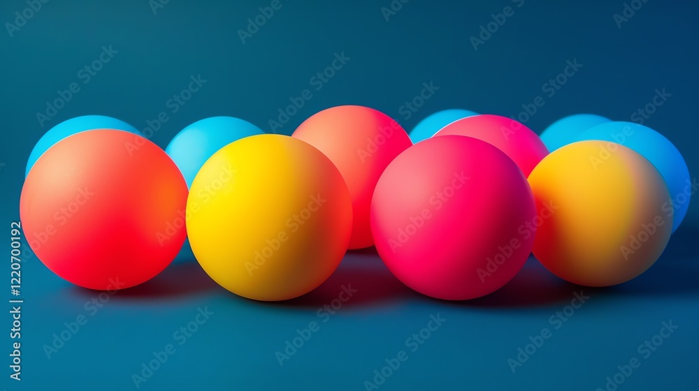 Sticker 3d rendering of a group of different colored spheres on a blue background. the spheres are arranged 