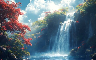 Fototapeta premium Sunrise Waterfall Peaceful Nature Scene