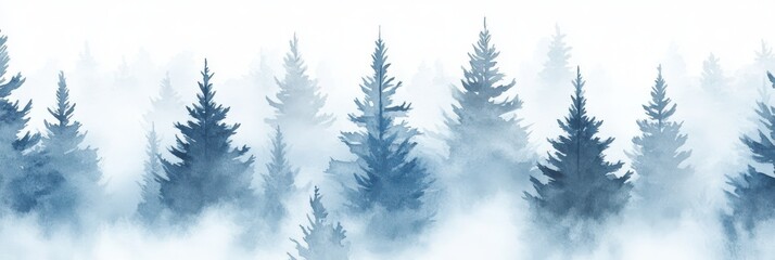Fototapeta premium A painting of a foggy forest with trees shrouded in fog
