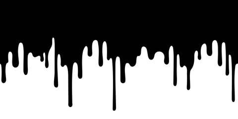 Seamless illustration of flowing black drops on a white background