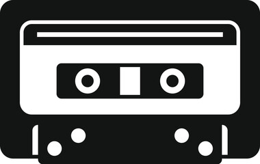 Simple black audio cassette tape icon symbolizes vintage music technology and analog sound recording