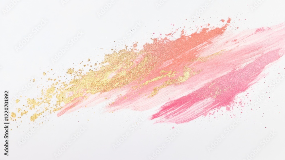 Poster delicate abstract brush strokes in warm pink and gold tones on a white background create an elegant 