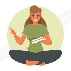 A girl embroidering on canvas representing art and creativity