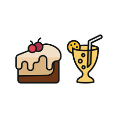 Soda drink and cheesecake food icon with a sleek and minimalist flat design, featuring clean lines and a modern aesthetic, perfect for contemporary UI/UX projects and food-related branding.