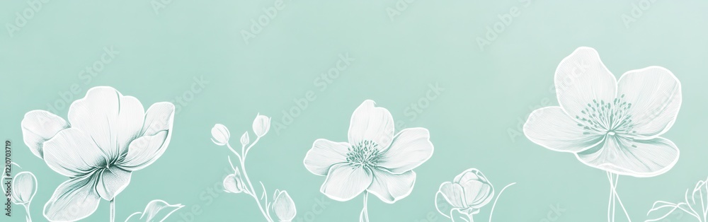 Poster elegant minimalist white flower outlines on a soft light background creating a tranquil ambiance