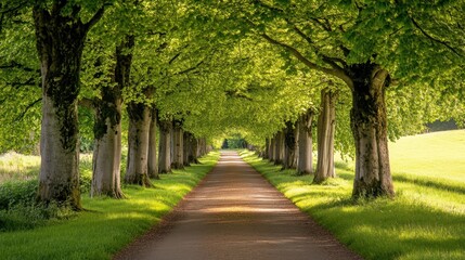 Obraz premium A natural pathway lined with bamboo trees under a canopy of green leaves.
