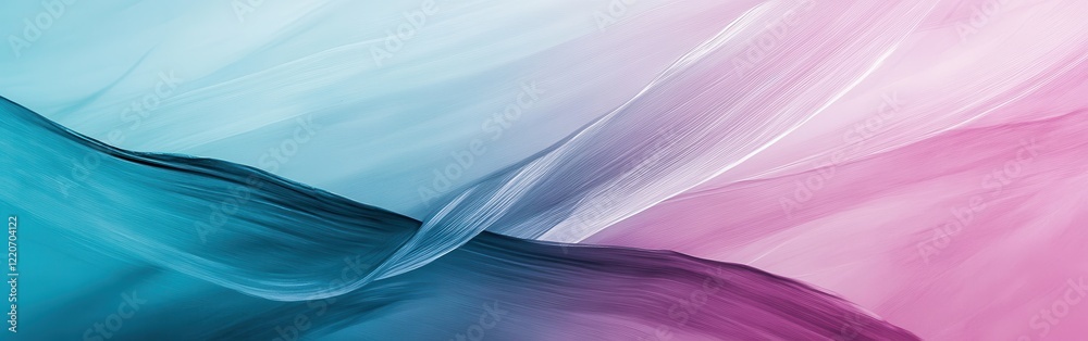 Poster minimalist pencil strokes create a vibrant gradient of blue to pink, showcasing soft curves and flui