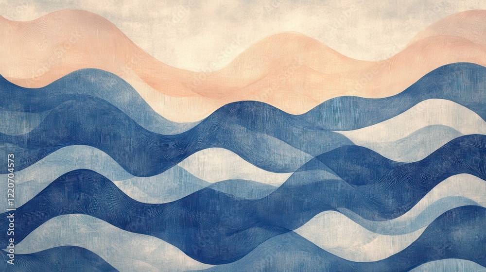 Aufkleber pencil strokes create soft waves in shades of blue, evoking calmness and tranquility in a minimalist