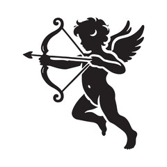 Fototapeta premium Cupid shooting arrows of love for Valentine-themed projects - Cupid silhouette - Cupid vector - Cupid illustration - valentine silhouette - love silhouette 