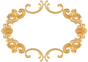 Golden frame on transparent background, cut out, 3D render