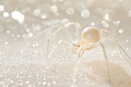 Humorous Oversized Rubber Spider Creates a Playful Atmosphere on a Glittery White Surface