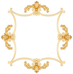 Golden frame on transparent background, cut out, 3D render