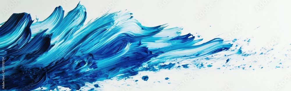 Aufkleber Vibrant blue paint strokes creating an abstract wave on an elegant white background