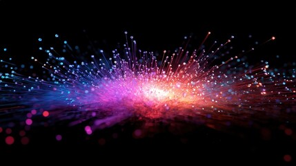 Obraz premium vibrant display of particles of matter colliding and fusing, emitting soft neon hues in a dark void