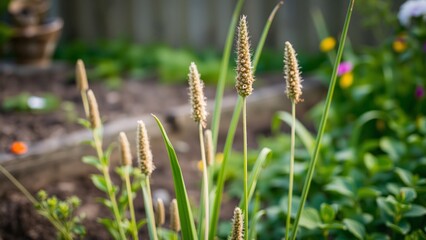 Close-up of Plantain Plants in a Garden Bed