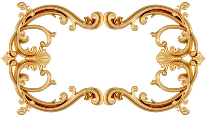Golden frame on transparent background, cut out, 3D render