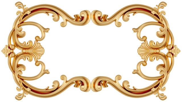 Golden frame on transparent background, cut out, 3D render