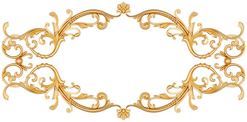 Golden frame on transparent background, cut out, 3D render