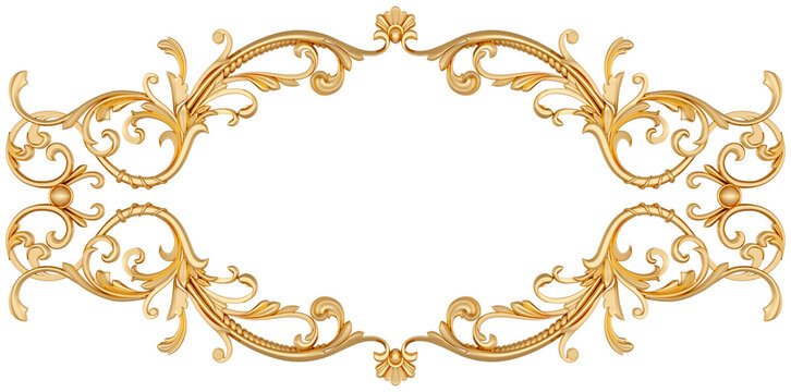 Golden frame on transparent background, cut out, 3D render