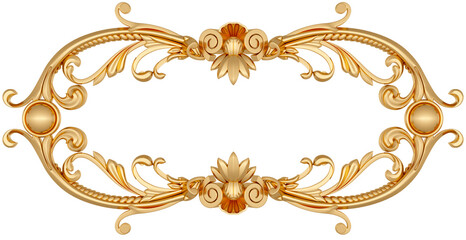 Golden frame on transparent background, cut out, 3D render