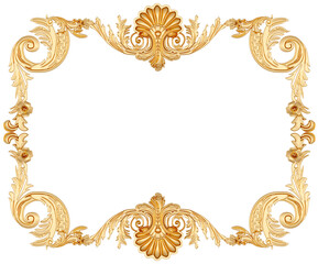 Golden frame on transparent background, cut out, 3D render