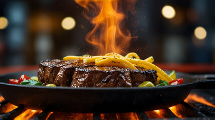 Delicious Steak Sizzling on an Open Fire Grill